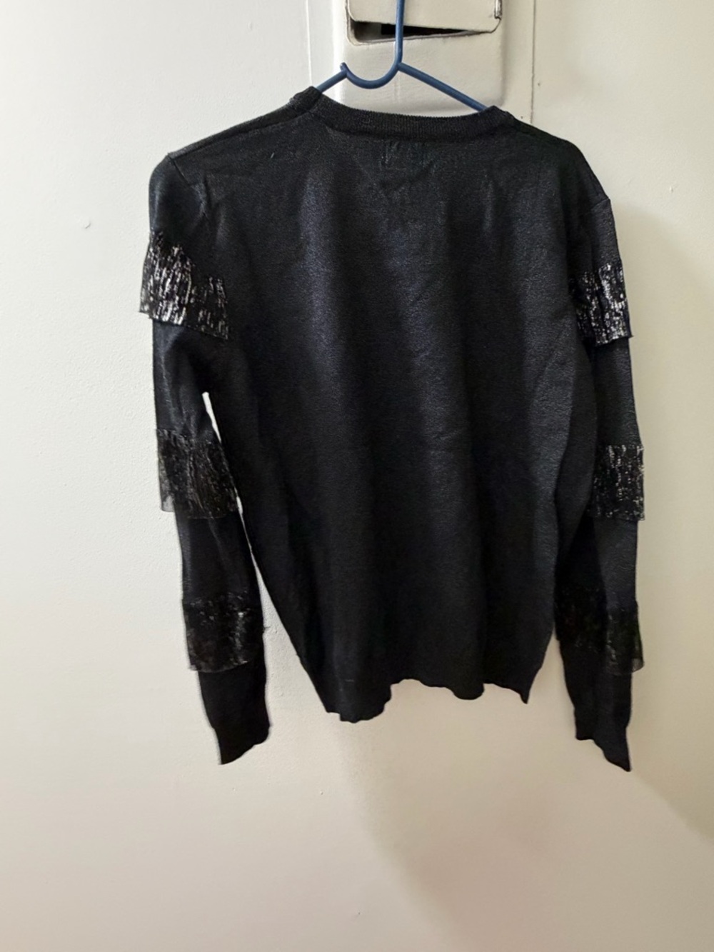 YAL New York Black Fringe Sleeve Sweater Size L Chic Statement Top - Picture 3 of 4